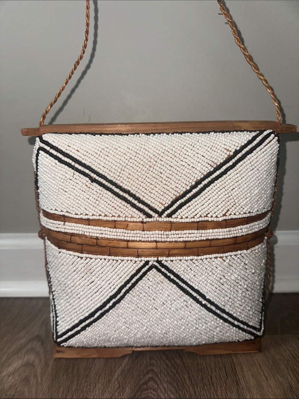 Balinese Bamboo Hand-Beaded Offering Basket Shoulder Bag